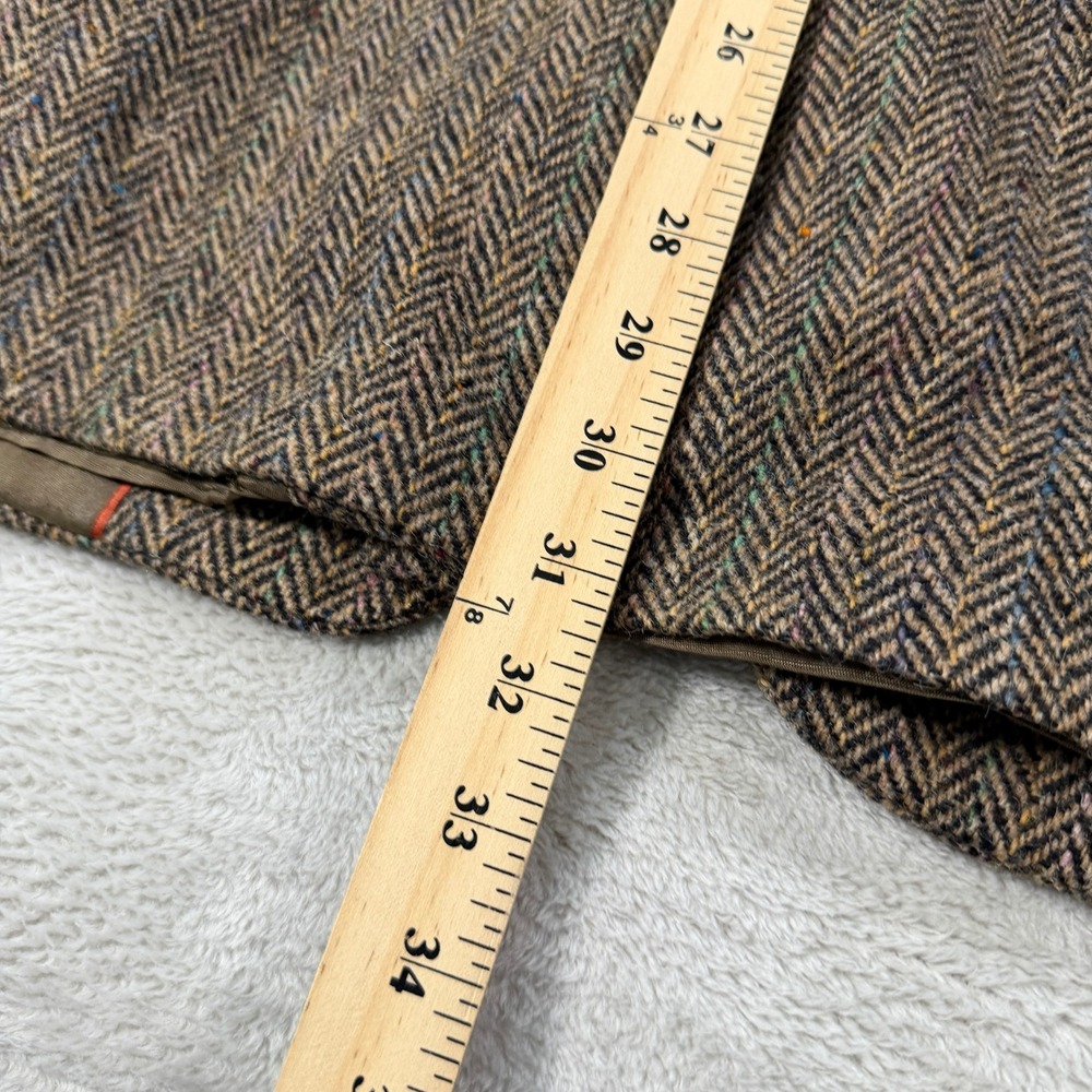 Sergio Valente Harris Tweed Men 44L Wool Herringbone Blazer Sport Coat Brown USA - Picture 13 of 14